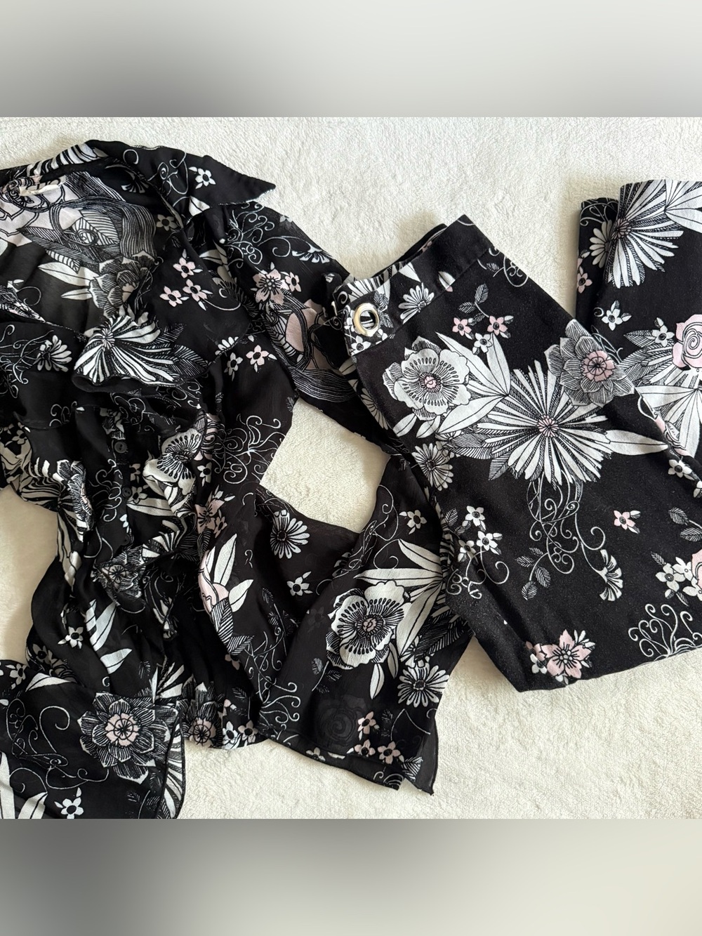 Clio Black Floral Blouse & Pant Set
